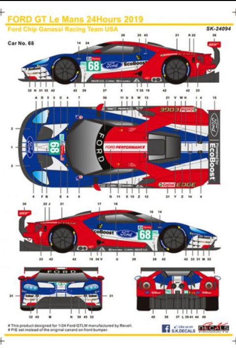 1/10 Scale Ford GT Decal Sheet - Clear Vinyl Stickers For Model Kits (p1349)