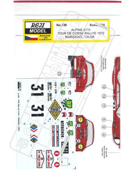 Reji Model Renault Alpine A110 Doria Automoviles1 Tour de Corse Rally 1970 Sponsor by Doria Automoviles 1:24 - SKU: 136 Car n 31 - J.P. Manzagol/J.P. Olivia - gpmodeling