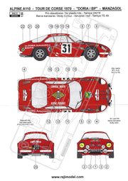 Reji Model Renault Alpine A110 Doria Automoviles1 Tour de Corse Rally 1970 Sponsor by Doria Automoviles 1:24 - SKU: 136 Car n 31 - J.P. Manzagol/J.P. Olivia - gpmodeling