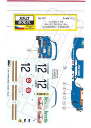 Buy Reji Model Renault Alpine A110 Rallye Skoda 1974 - Sponsor by Beseda - 1:24 - SKU: 137 - (reji 137) - Car n 12 - V. Hubacek/S. Minarik - at GPmodeling