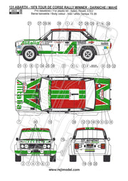 Reji Model Fiat 131 Abarth Alitalia - Rally Portugal 1978 - Rally Tour de Corse 1978 - Sponsor by Alitalia - 1:24 - SKU: 308 - (reji 308) - Car n 1 - B. Darniche/A. Mahé - Car n 4 - M. Alen/I. Kivimaki - at GPmodeling