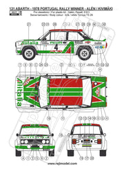 Reji Model Fiat 131 Abarth Alitalia - Rally Portugal 1978 - Rally Tour de Corse 1978 - Sponsor by Alitalia - 1:24 - SKU: 308 - (reji 308) - Car n 1 - B. Darniche/A. Mahé - Car n 4 - M. Alen/I. Kivimaki - at GPmodeling