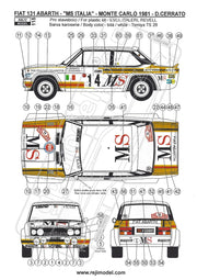 Reji Model Fiat 131 Abarth MS Italia 1980 Tour de Corse - 1981 Montecarlo Rally Sponsor by MS 1:24 - SKU: 115  Car n 8 - D. Cerrato/L. Guizzardi Car n 14 - A. Bettega/A. Bernacchini - gpmodeling