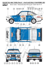 Reji Model Ford Escort RS 1800 Castrol - Sanremo Rally 1981 Sponsor by Castrol 1:24 - SKU: 124  Car n 28 - A. Presotto/m. Perissutti - gpmodeling