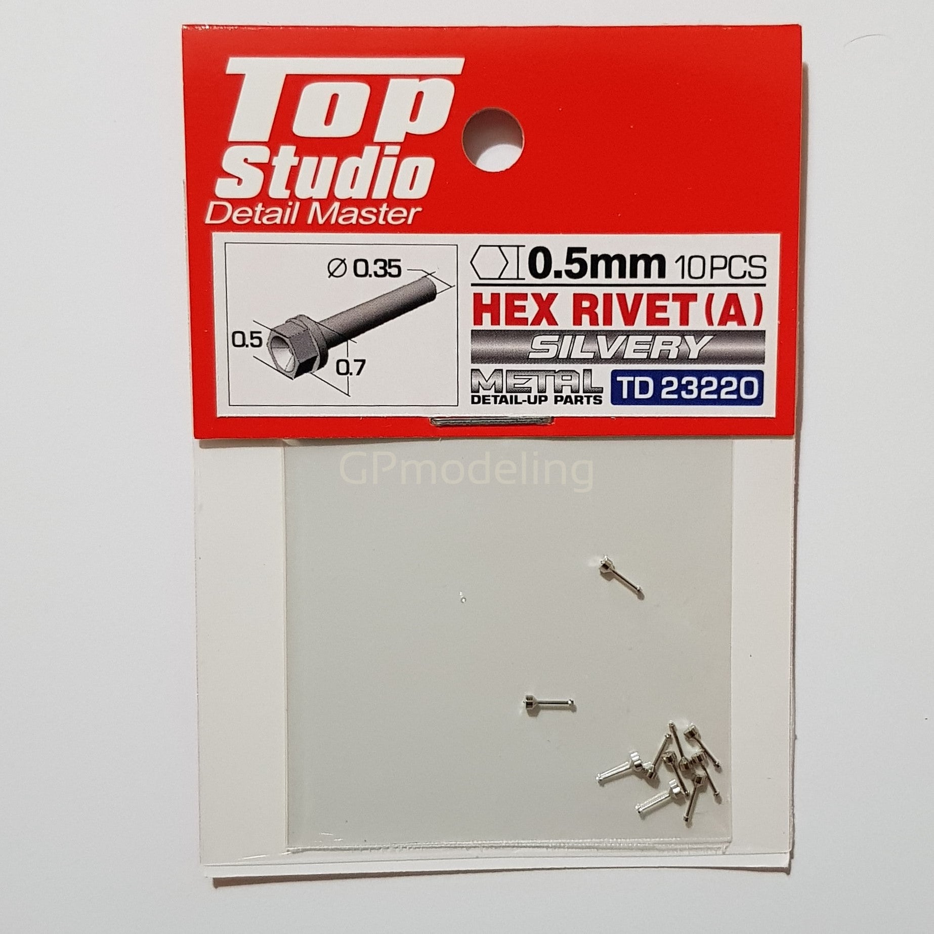 Top Studio Hex Rivet 0.5mm (A) Silvery - 1/24 TD23220 | GPmodeling