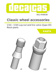 DECALCAS Classic wheel accesories - Lug nuts and tyre valves 1/24 scale